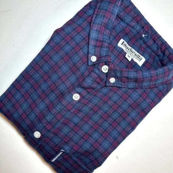 Lambretta Carnaby St MOD Hipster Flannel Shirt in Blue Burgundy Tartan Plaid - Picture 8 of 8